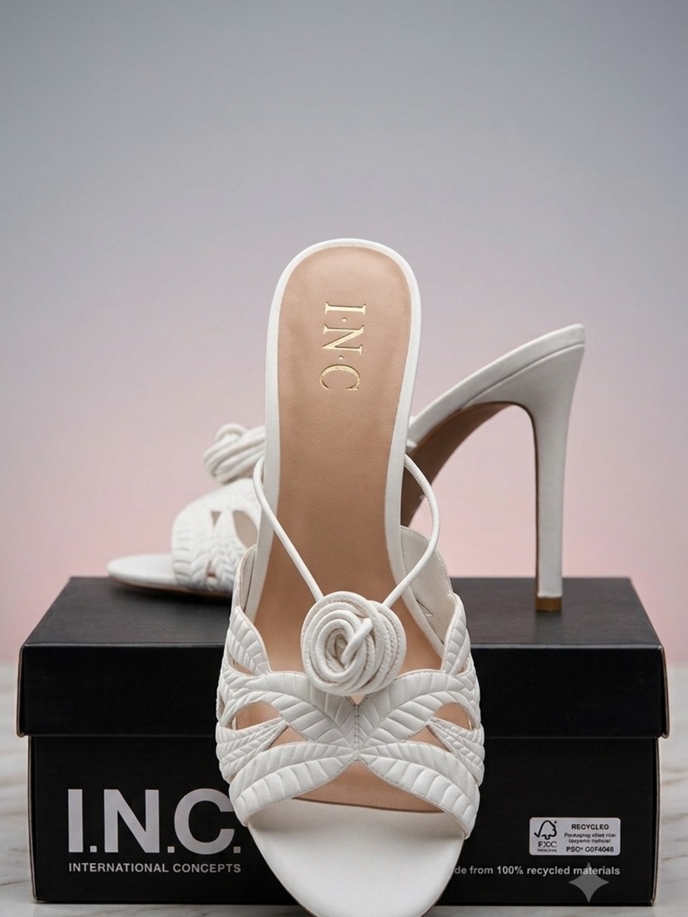 INC International Concepts White Braided Knot High Heel Slide Sandals